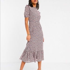 Y.A.S. Calico Floral short sleeve Prairie tea maxi Dress pink and blue